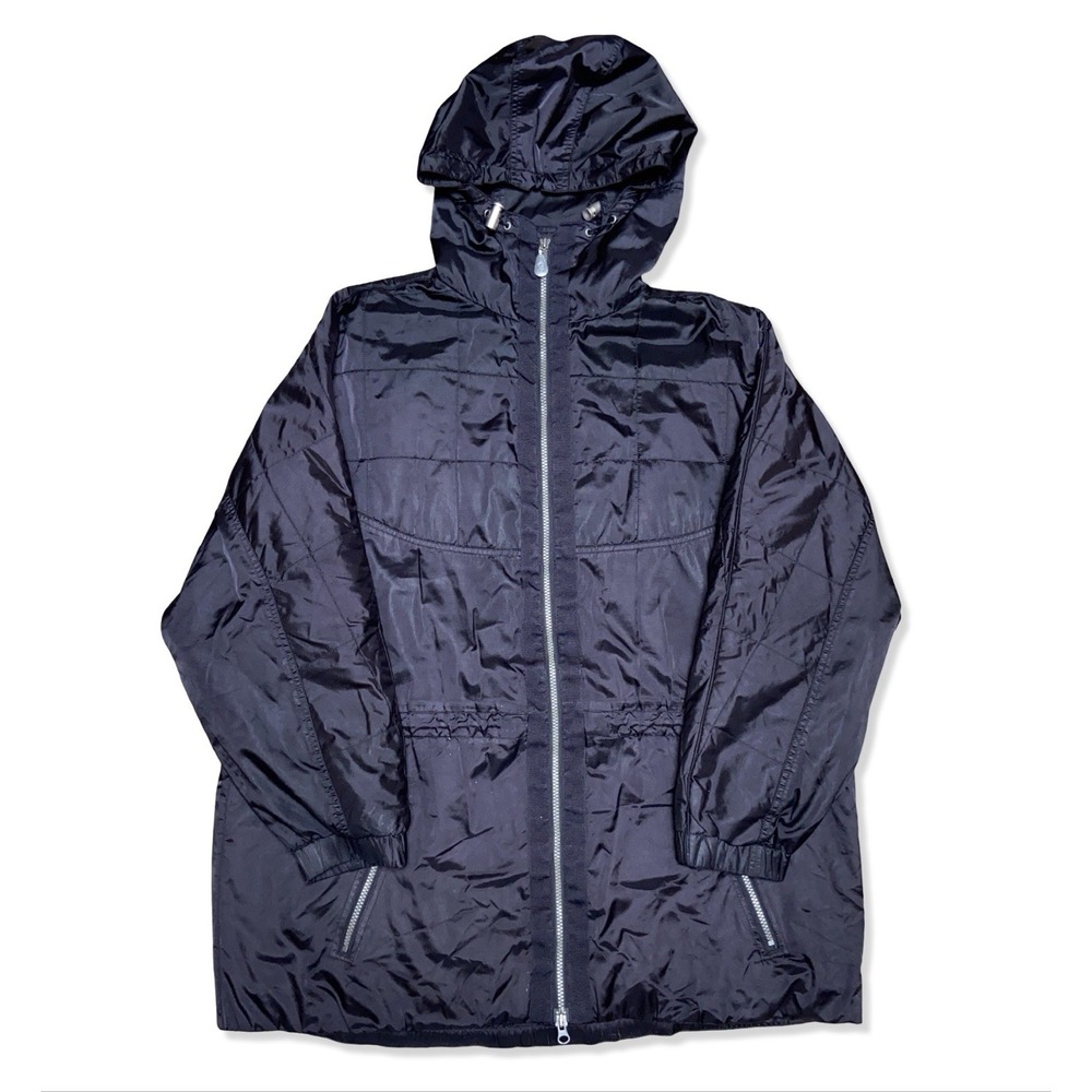 Vintage Eddie Bauer EBTEK Women's XL Black Hooded Nylon Jacket Parka